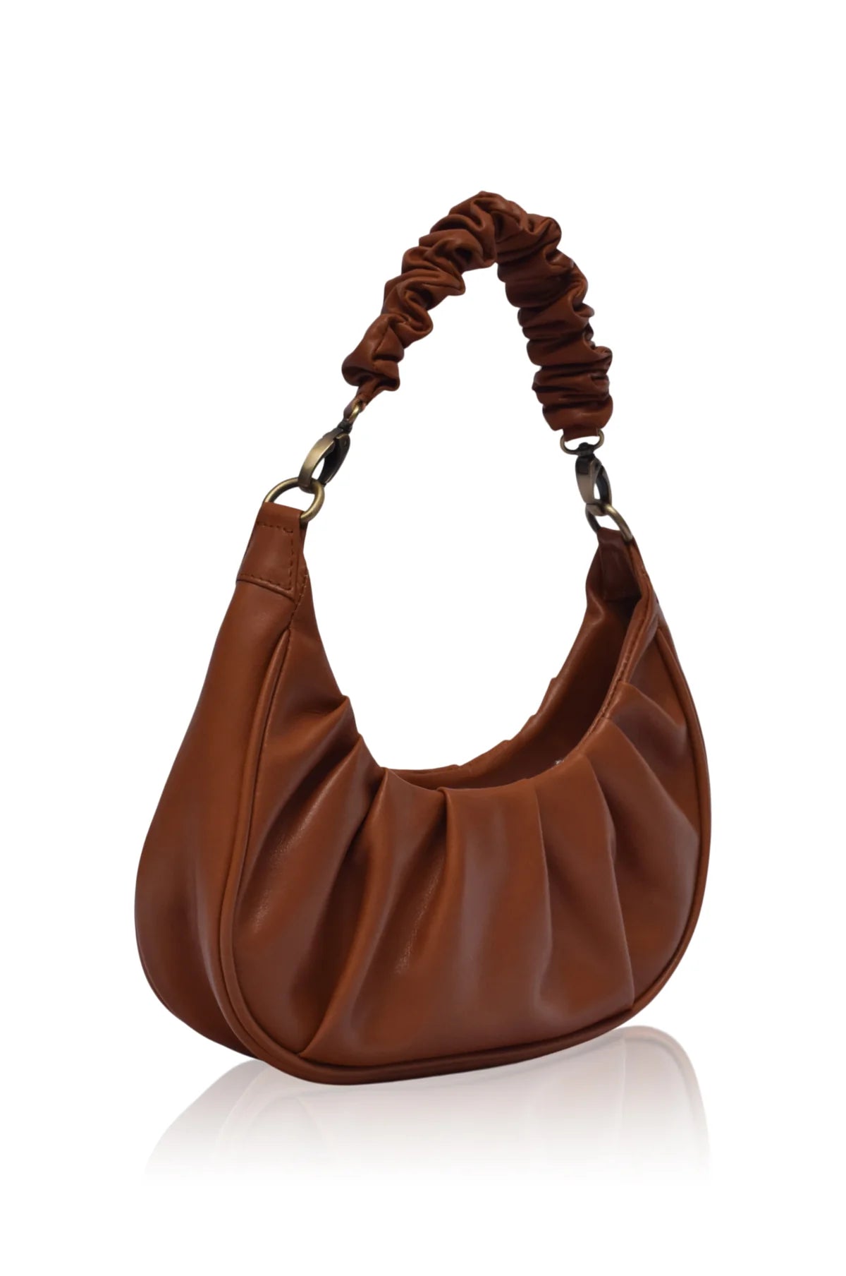 Ruched leather shoulder bag / underarm bag