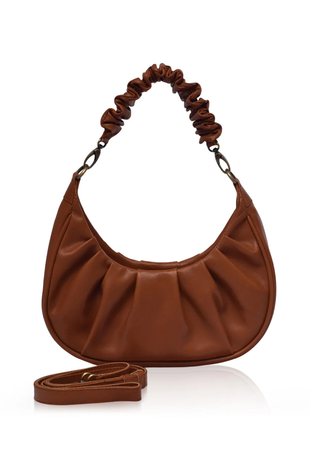 Ruched leather shoulder bag / underarm bag