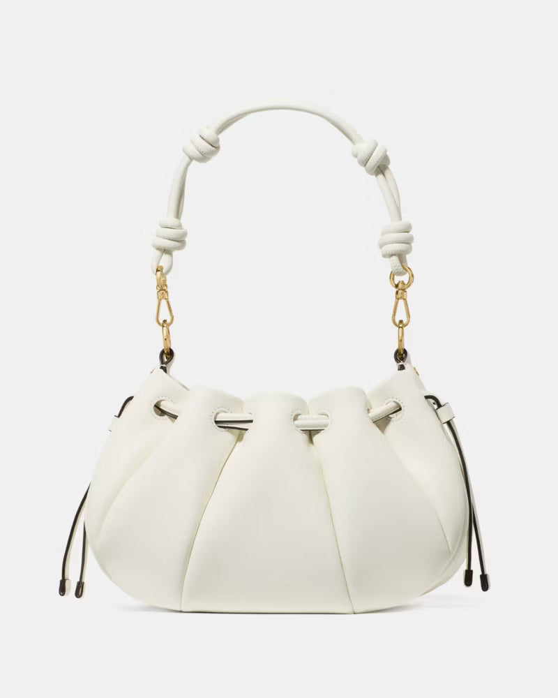 Smooth Leather Drawstring Bucket Crossbody Bag