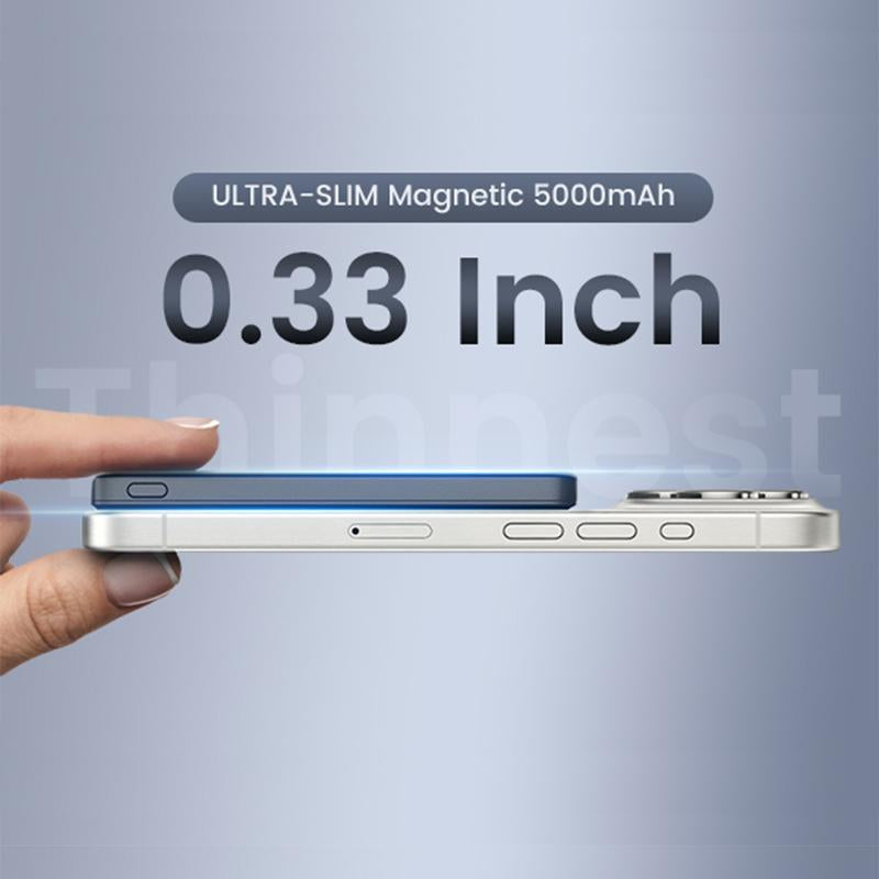 2024 New Ultra-Thin Wireless Magnetic Power Bank [With Magnet Ring], 5000Mah Ultra-Thin Wireless Magnetic Power Bank, 18W Fast Charging Battery Pack, with USB-C, Suitable for Iphone 15/14/13 Series, Samsung, Galaxy Accessories Smartphone