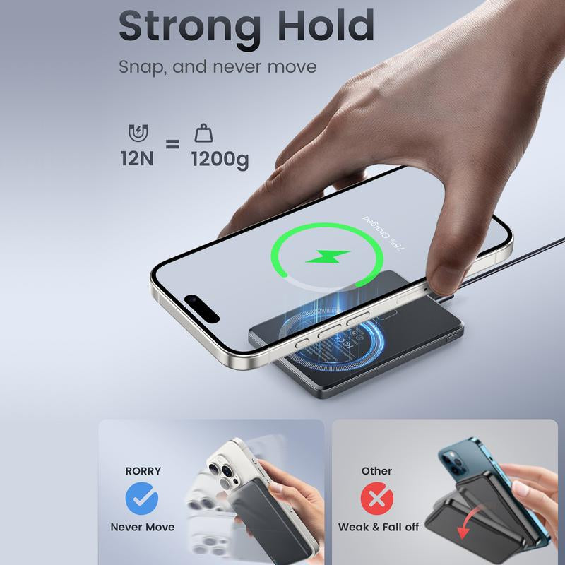 2024 New Ultra-Thin Wireless Magnetic Power Bank [With Magnet Ring], 5000Mah Ultra-Thin Wireless Magnetic Power Bank, 18W Fast Charging Battery Pack, with USB-C, Suitable for Iphone 15/14/13 Series, Samsung, Galaxy Accessories Smartphone