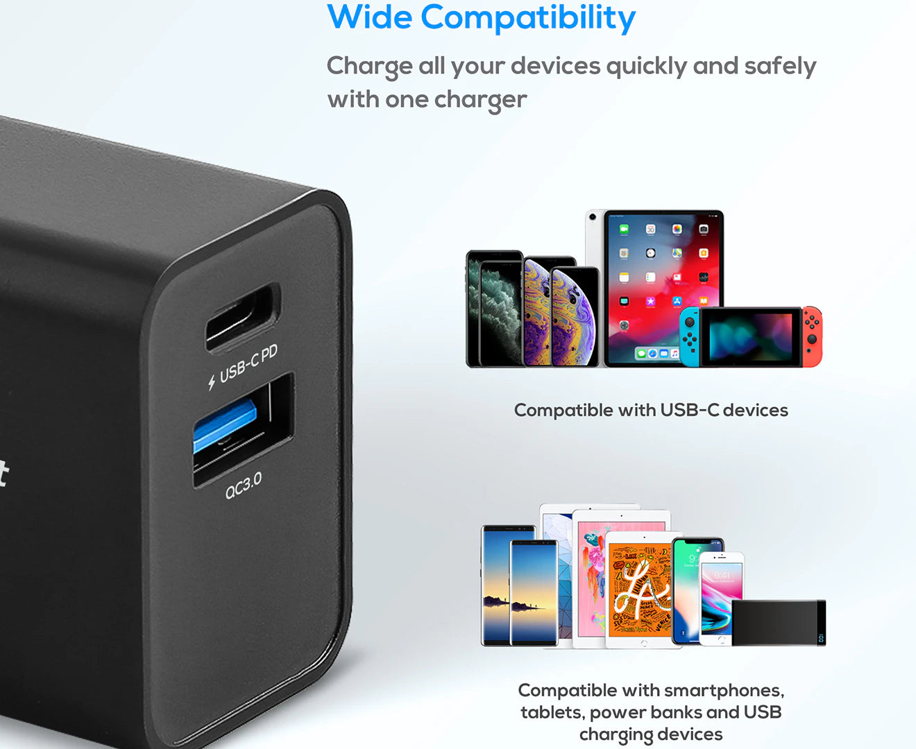 Gorilla Power 18W Dual Port USB-C PD & QC3.0 Charger