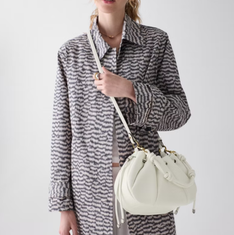 Smooth Leather Drawstring Bucket Crossbody Bag
