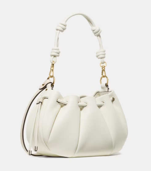 Smooth Leather Drawstring Bucket Crossbody Bag
